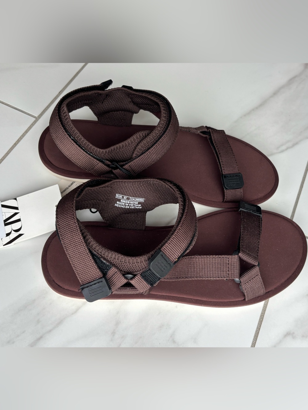 ZARA Brown Adhesive Strap Women’s Sandals/Flats